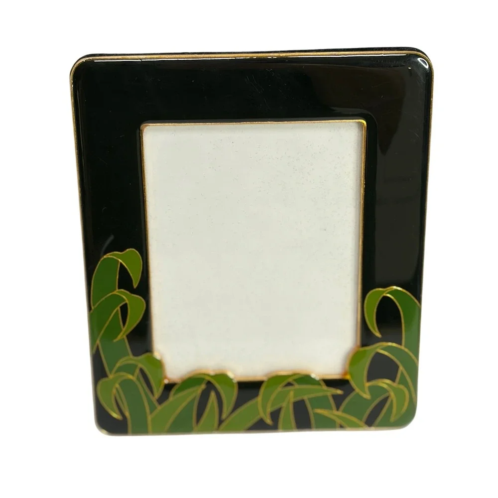 Welco International VTG Black Enamel Bamboo Leaf Picture Frame Japan 5x7